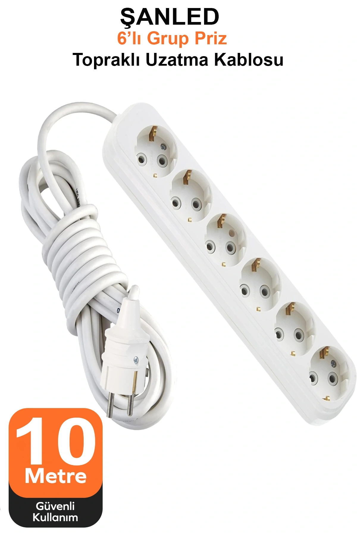 Grup Priz Topraklı 6lı Çoklu Priz Seyyar Ara Uzatma Kablosu TTR 2x2,5 mm kablo 10 metre