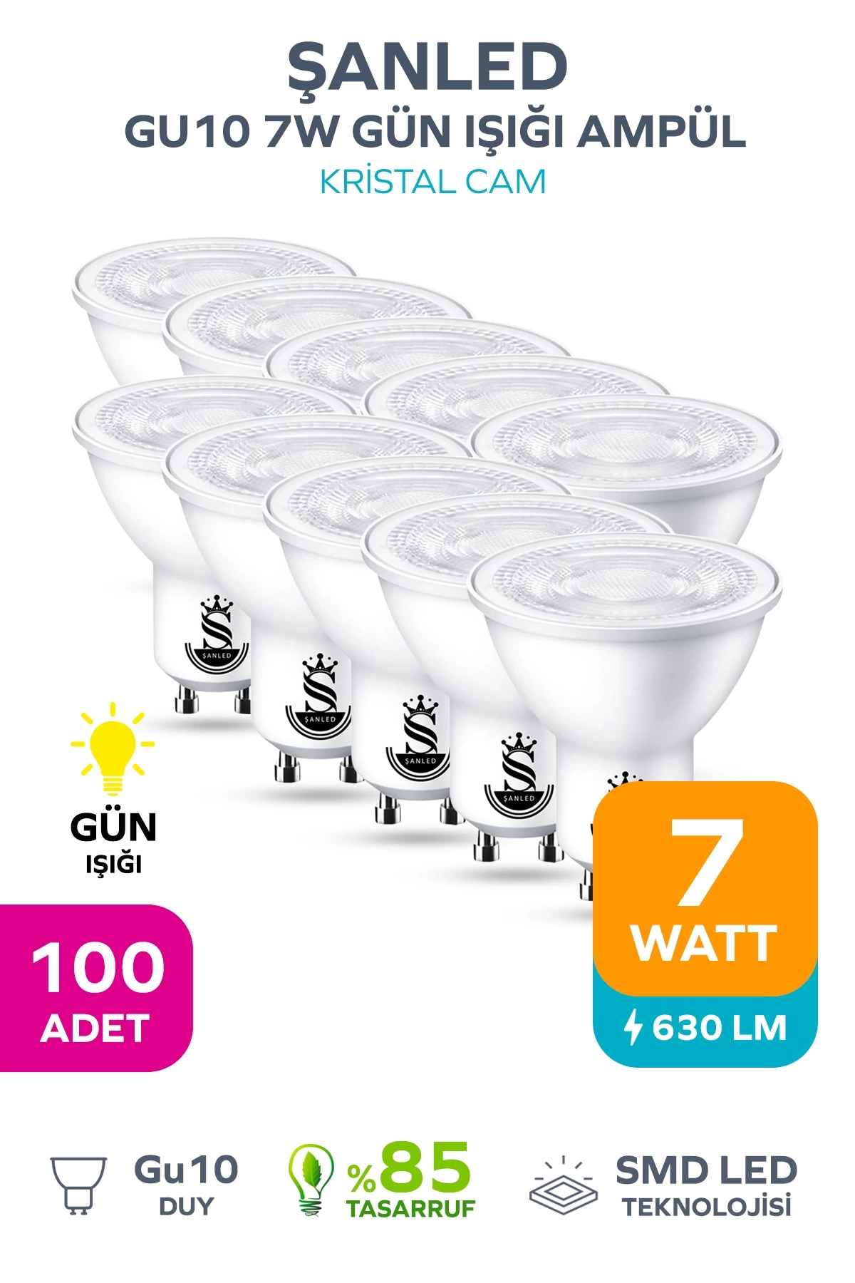 GU10 7W Gün Işığı Ampül 100 Adet