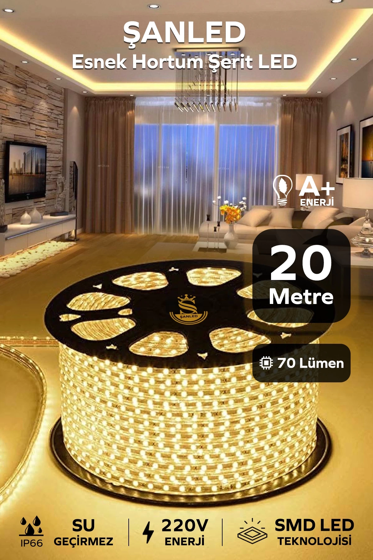 Hortum Esnek 220V Şerit Led Gün Işığı 20 Metre