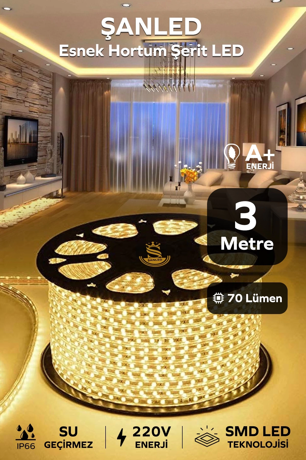 Hortum Esnek 220V Şerit Led Gün Işığı 3 Metre