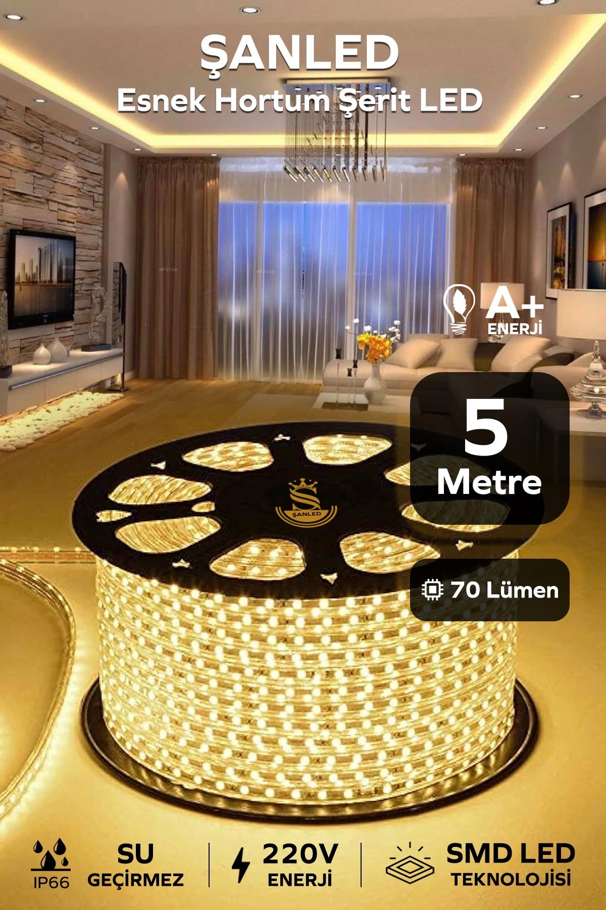 Hortum Esnek 220V Şerit Led Gün Işığı 5 Metre