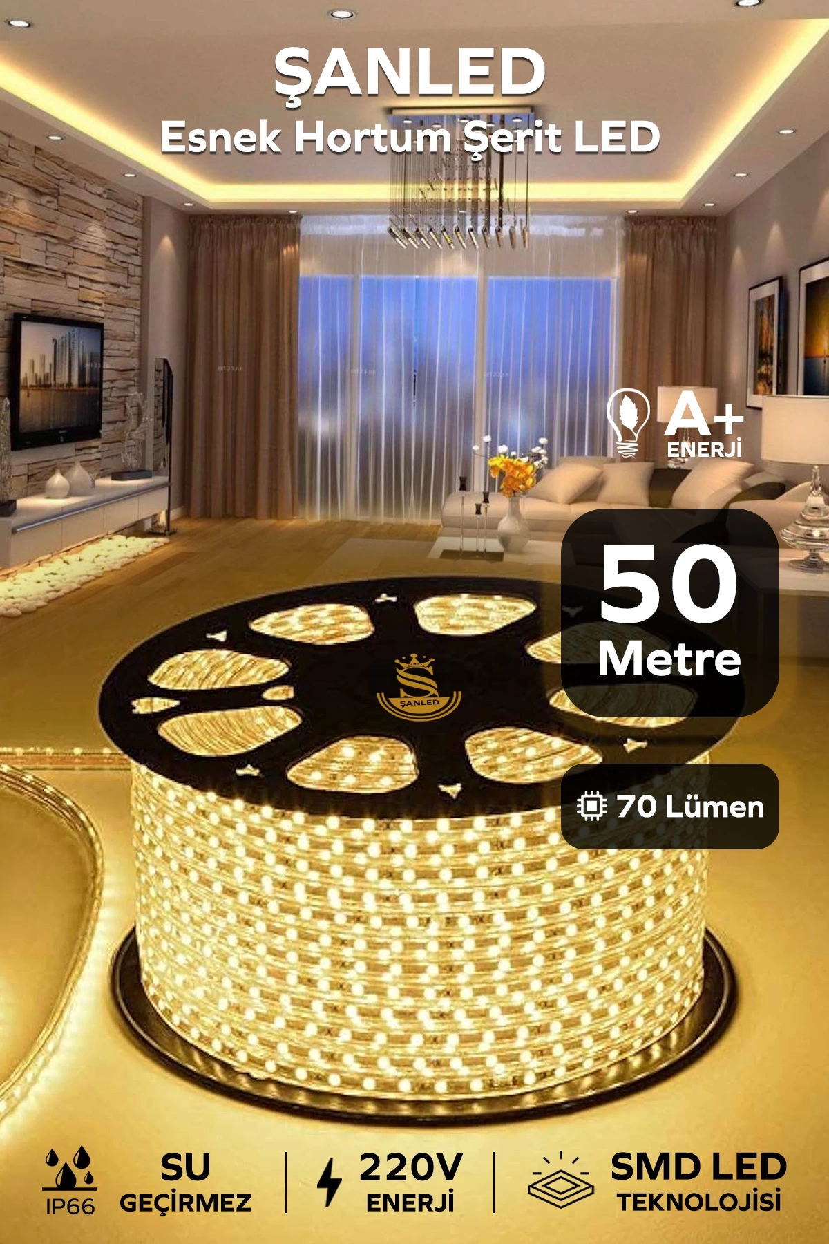 Hortum Esnek 220V Şerit Led Gün Işığı 50 Metre