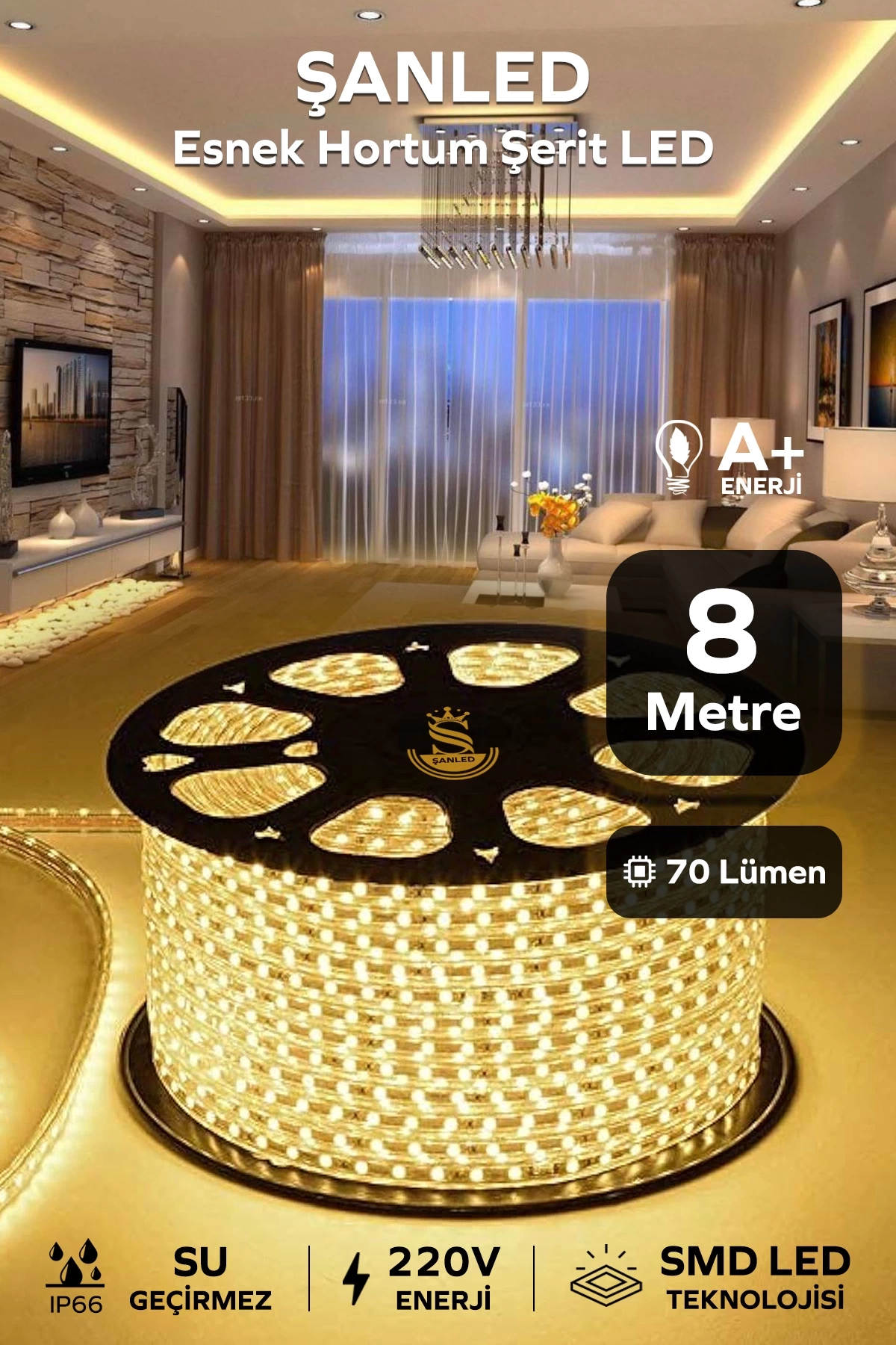 Hortum Esnek 220V Şerit Led Gün Işığı 8 Metre