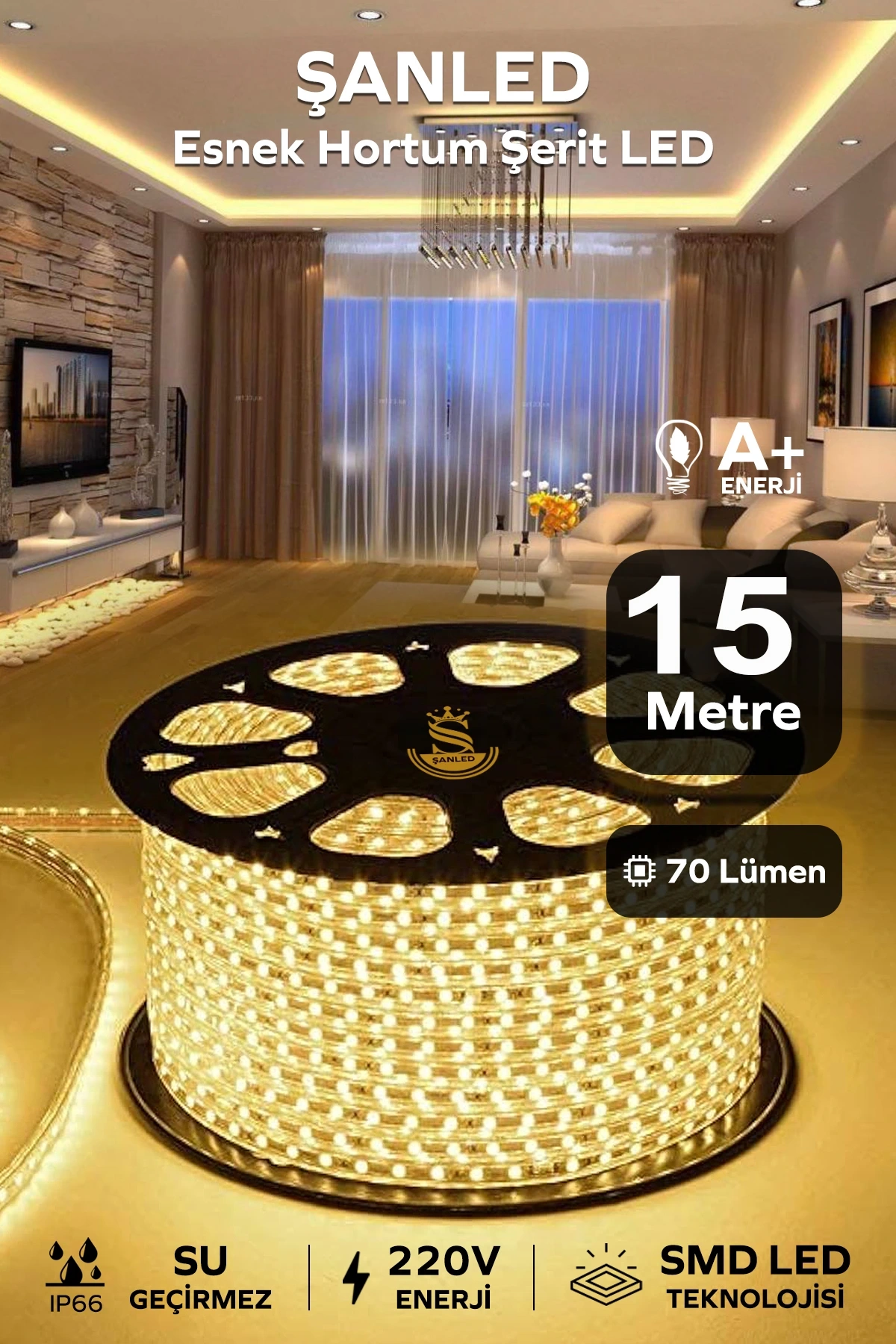 Hortum Esnek 220V Şerit Led Gün Işığı 15 Metre