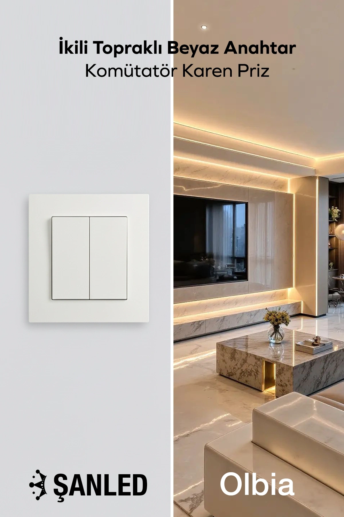 İkili Topraklı Beyaz Anahtar Komütatör Karen Priz 1 Adet
