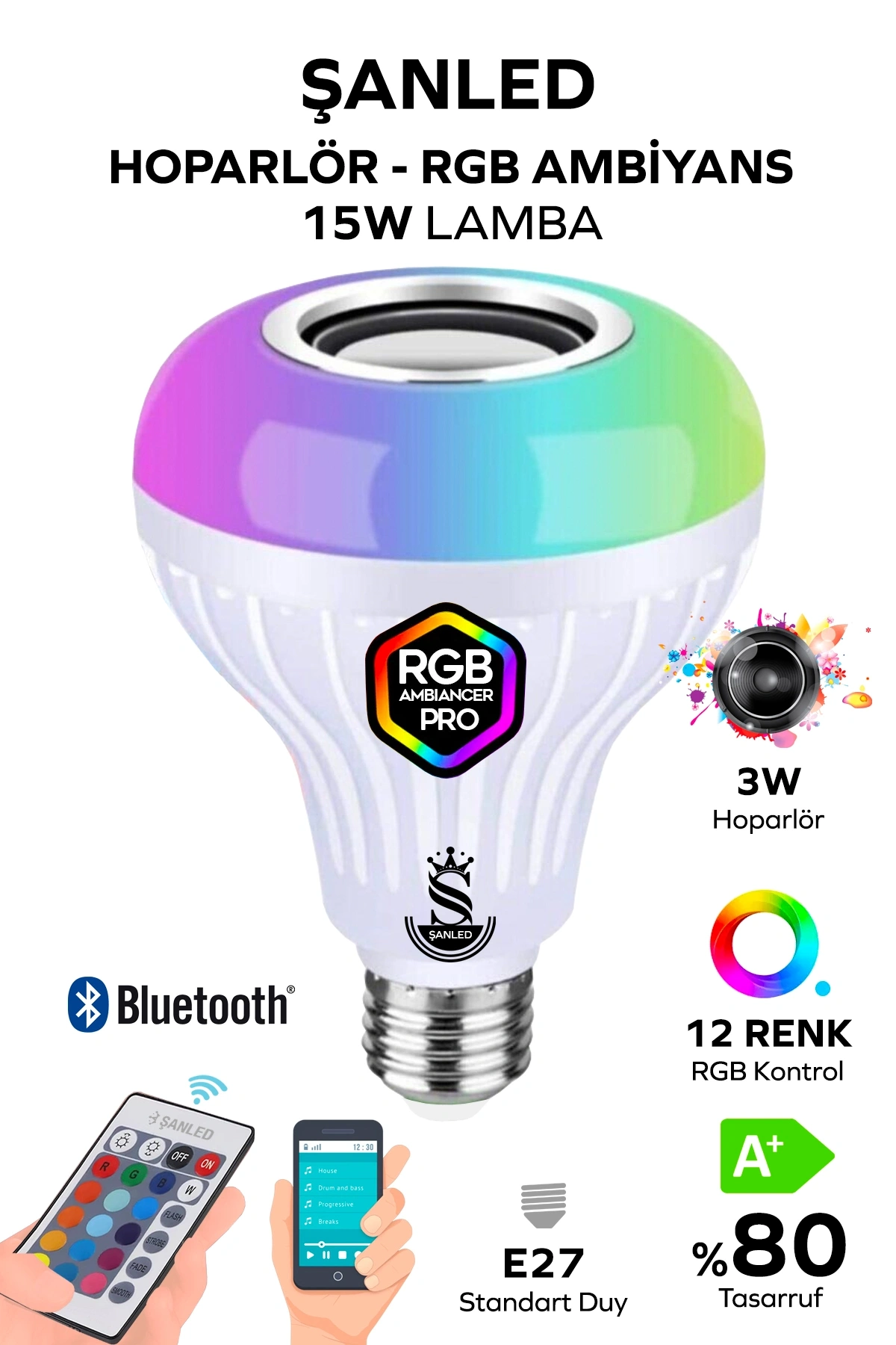 Müzikli RGB ledli Ampul Lamba Akıllı Hoparlör Ses Bombası Led Music 10 Adet