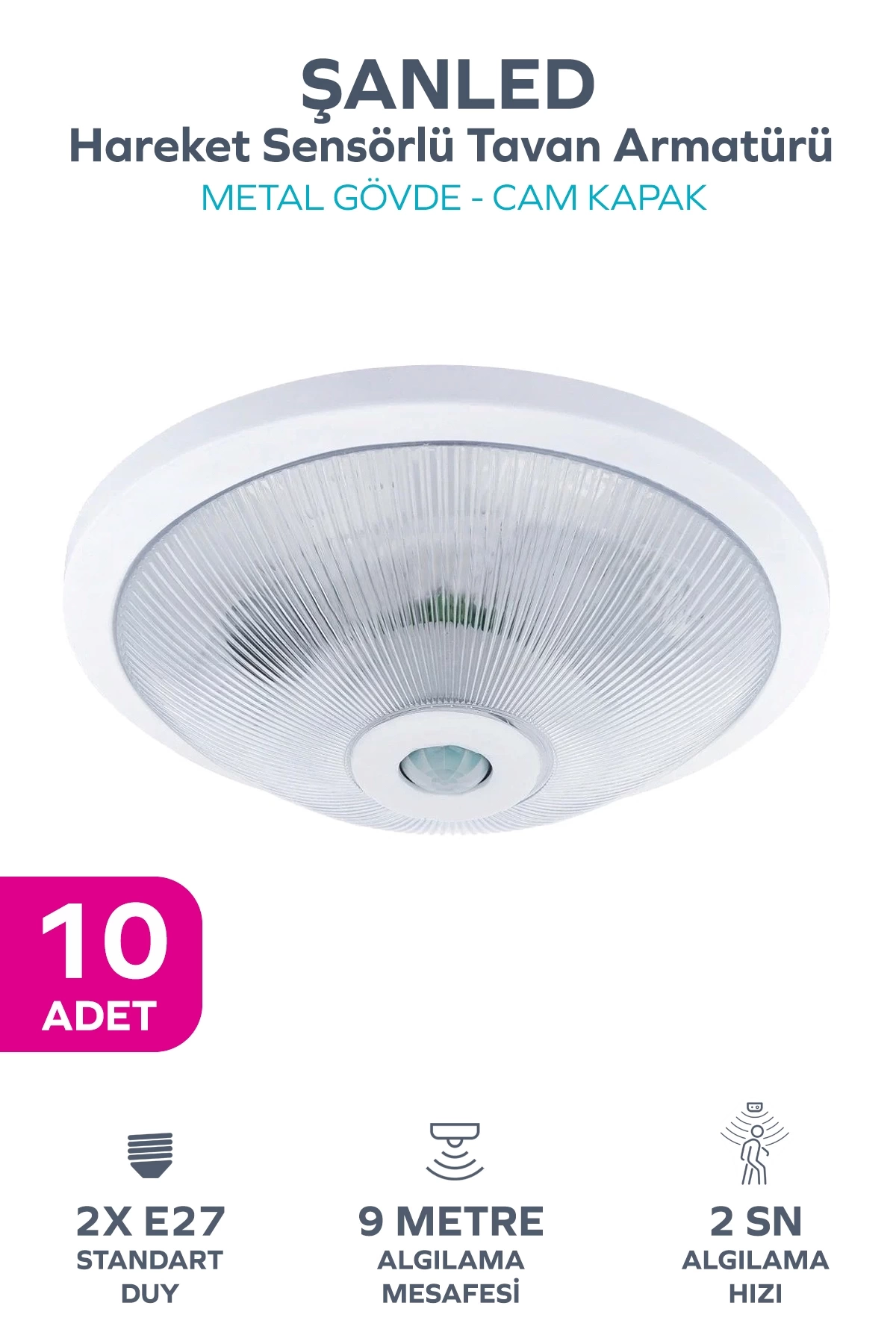 Sensörlü Tavan 360° Hareket Sensörlü Tavan Armatürü Çift duylu Lamba Glop 10 Adet