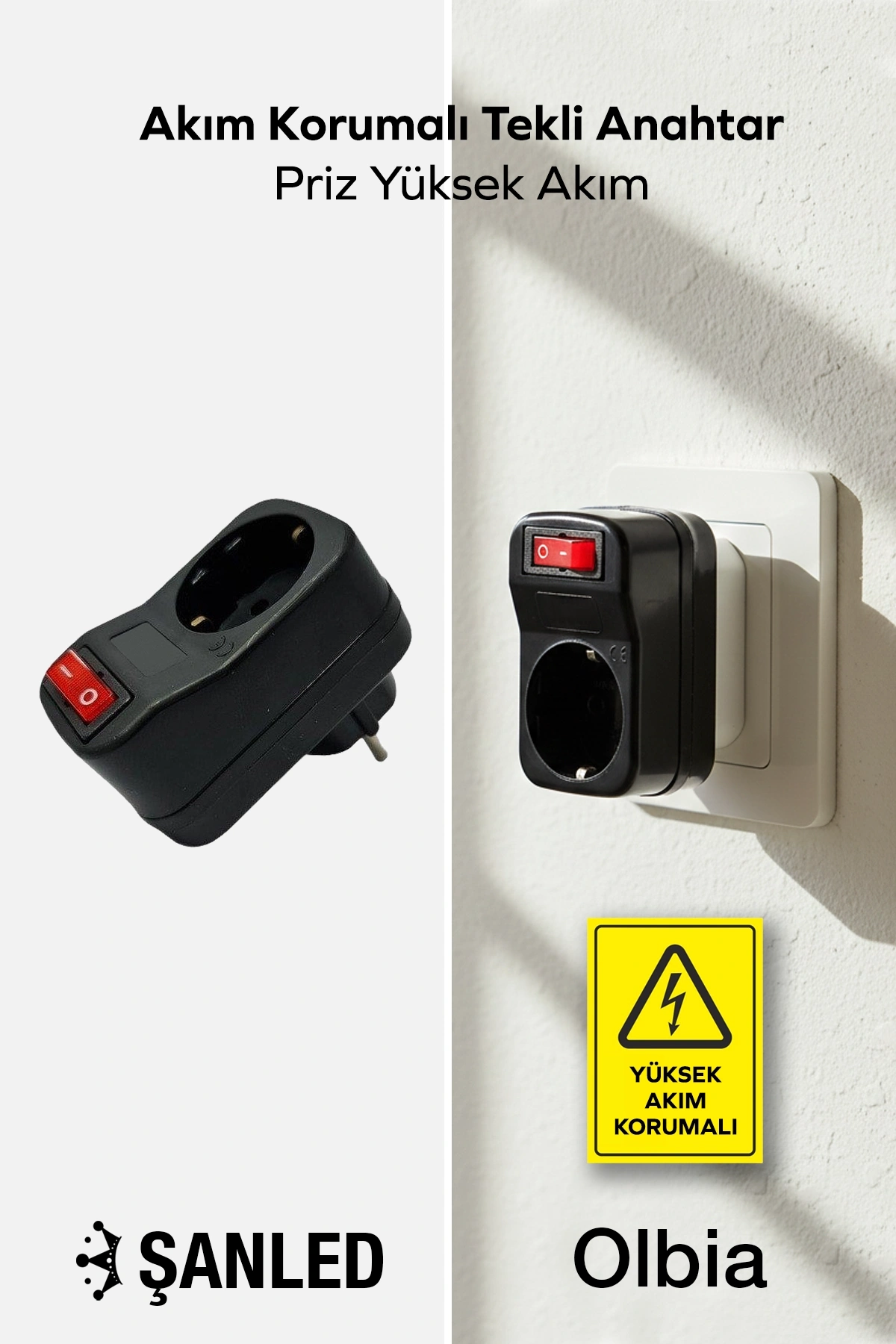 Siyah Akım Korumalı Tekli Anahtar Priz Yüksek Akım 1 Adet