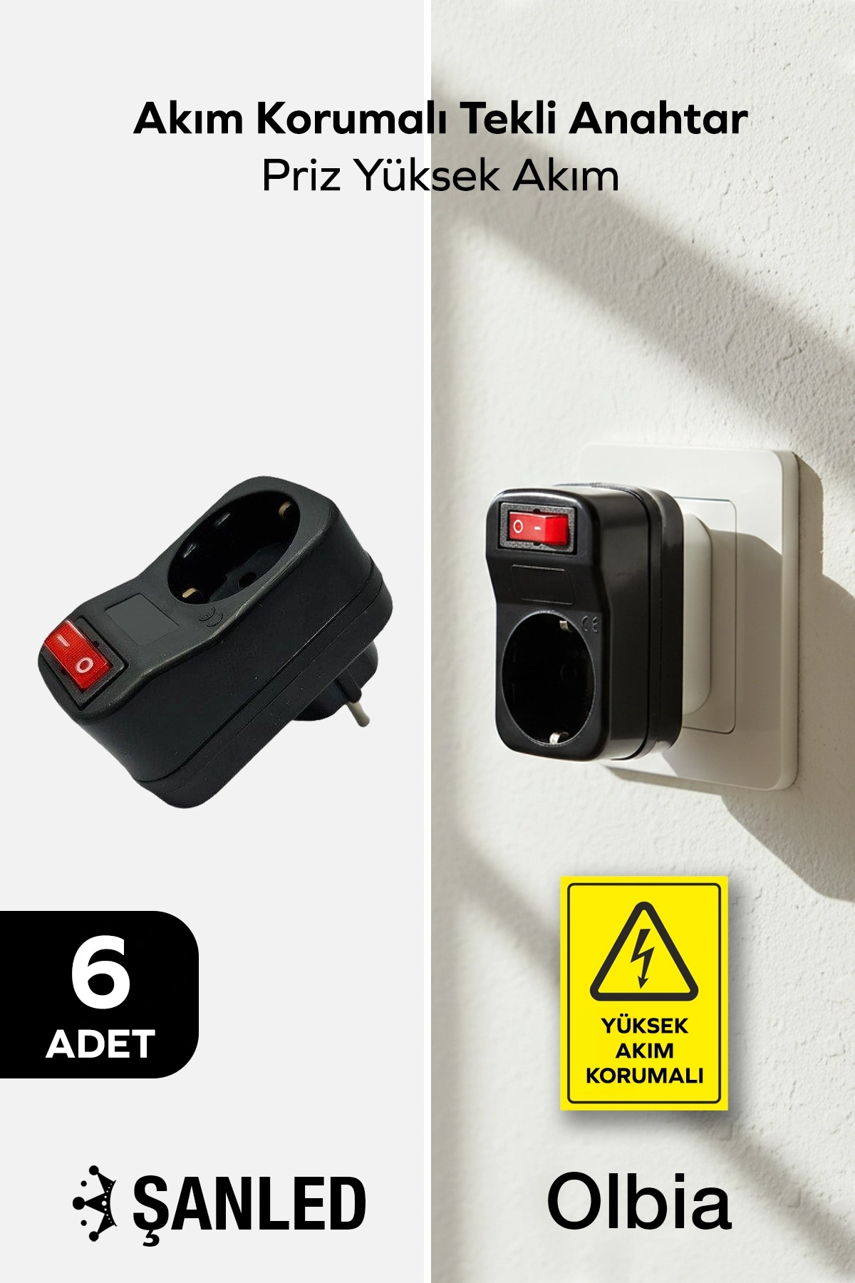 Siyah Akım Korumalı Tekli Anahtar Priz Yüksek Akım 6 Adet