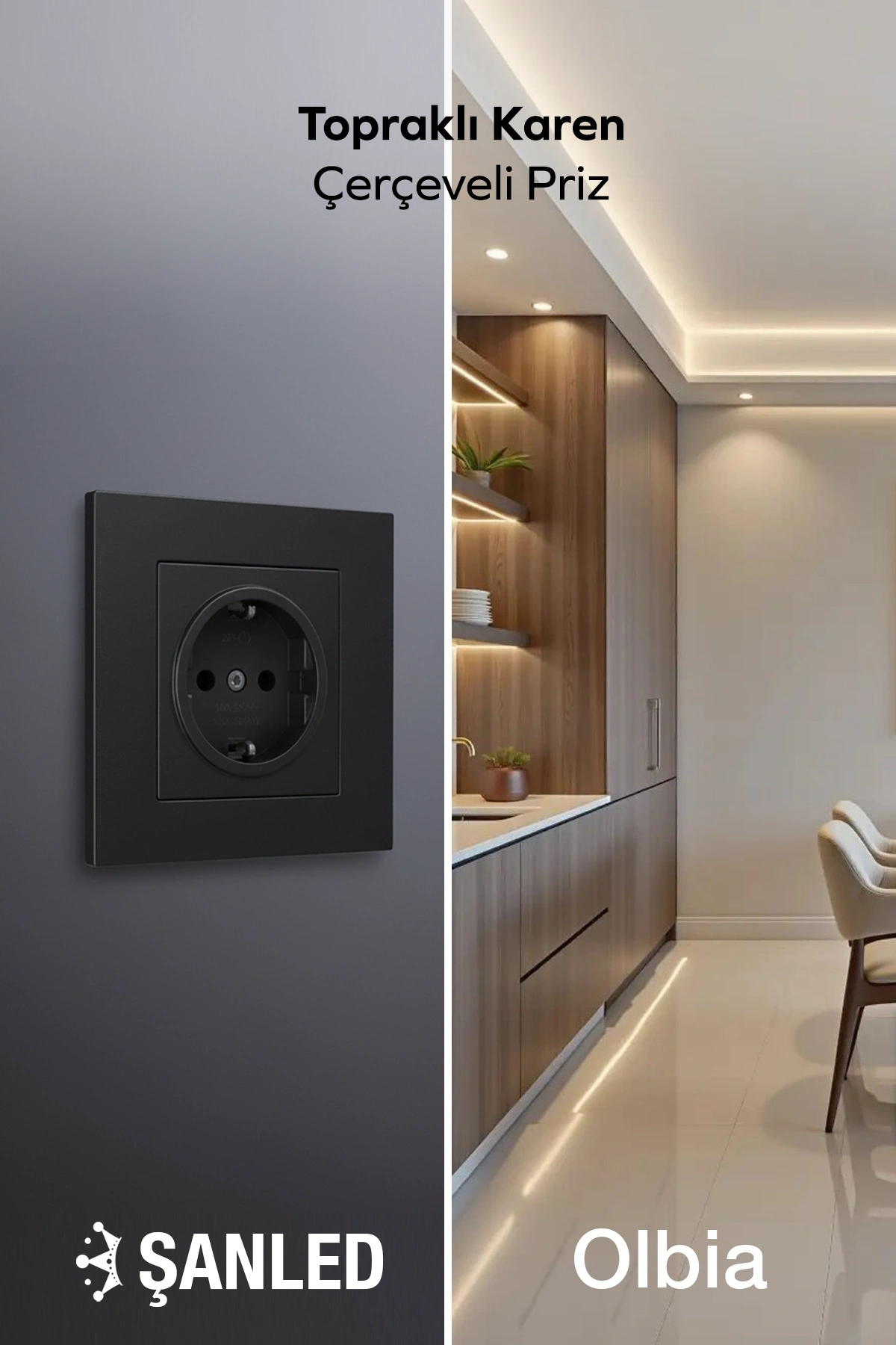 Siyah Topraklı Karen Çerçeveli Priz 1 Adet