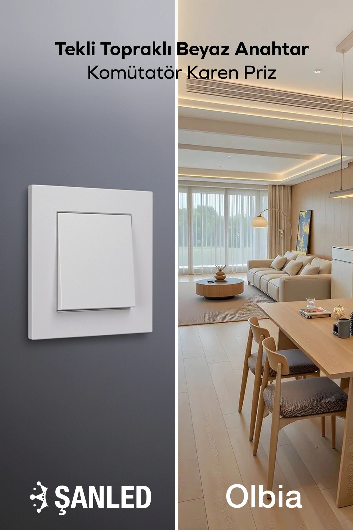 Tekli Topraklı Beyaz Anahtar Komütatör Karen Priz 1 Adet