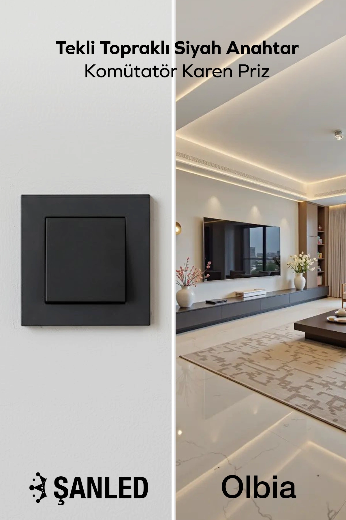 Tekli Topraklı Siyah Anahtar Komütatör Karen Priz 1 Adet