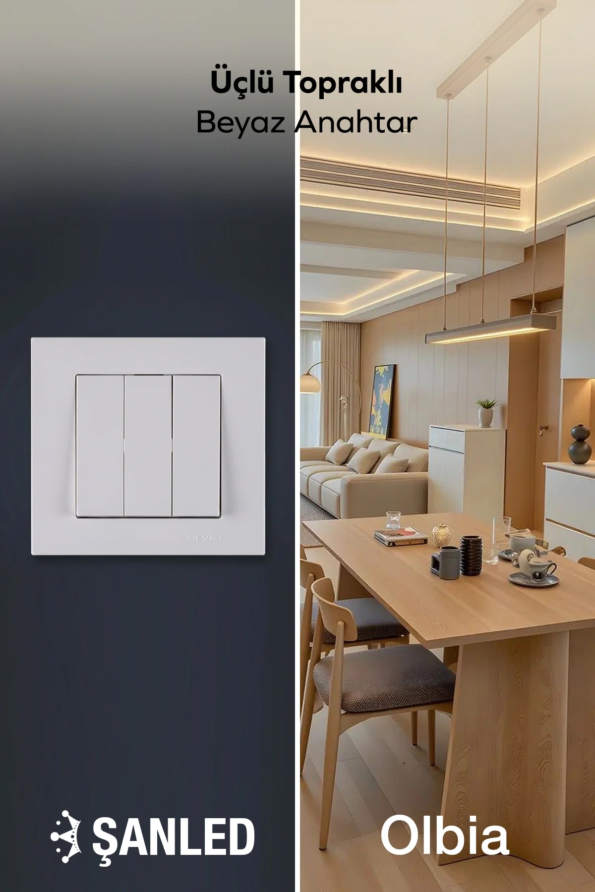 Üçlü Topraklı Beyaz Anahtar Komütatör Karen Priz 1 Adet