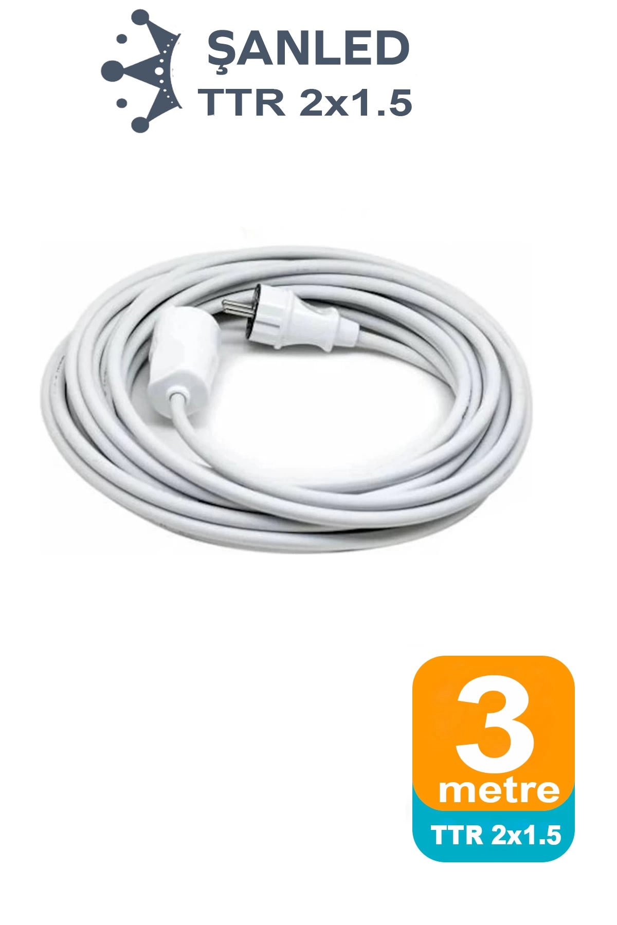 Uzatma Kablosu 2x1,5 mm TTR Topraklı Seyyar Kablo 3 metre