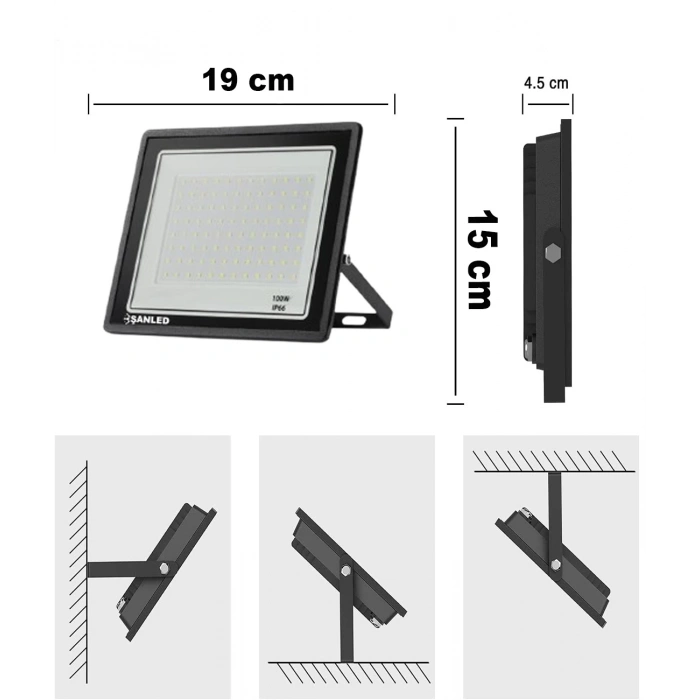 100W 6800 Lümen 6500K Beyaz Işık Smd LED Projektör 4 ADET