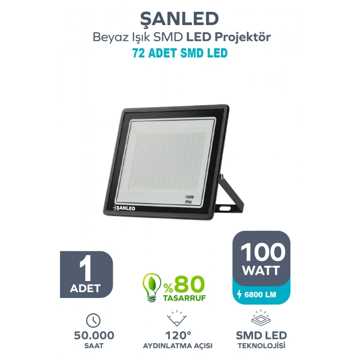 100W 6800 Lümen 6500K Beyaz Işık Smd LED Projektör 1 ADET