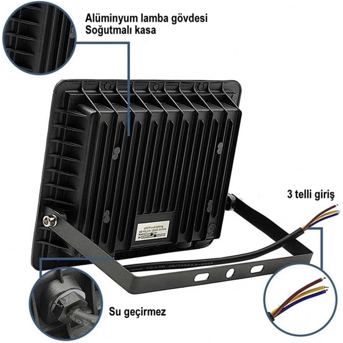 100W 6800 Lümen 6500K Beyaz Işık Smd LED Projektör 4 ADET