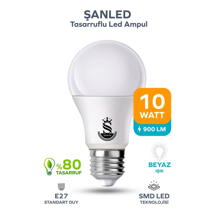 10W Tasarruflu Beyaz Işık Led Ampul 1 Adet
