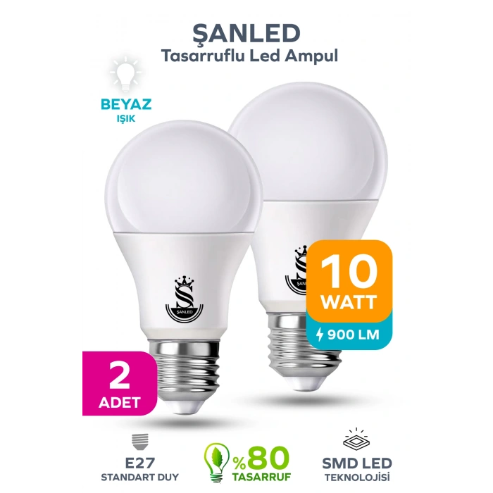 10W Tasarruflu Beyaz Işık Led Ampul 2 Adet