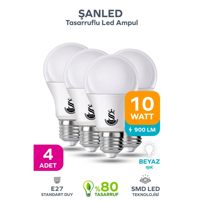 10W Tasarruflu Beyaz Işık Led Ampul 4 Adet