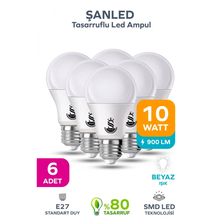 10W Tasarruflu Beyaz Işık Led Ampul 6 Adet
