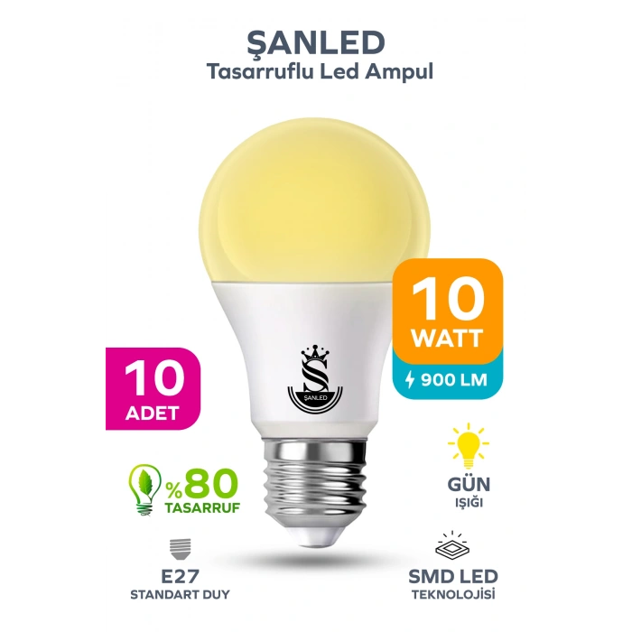 10W Tasarruflu Gün Işığı Led Ampul 10 Adet