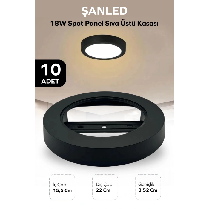 18W SPOT PANEL SİYAH SIVA ÜSTÜ KASASI 10 Adet