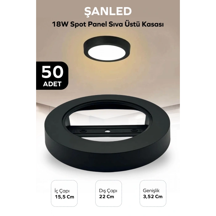 18W SPOT PANEL SİYAH SIVA ÜSTÜ KASASI 50 Adet