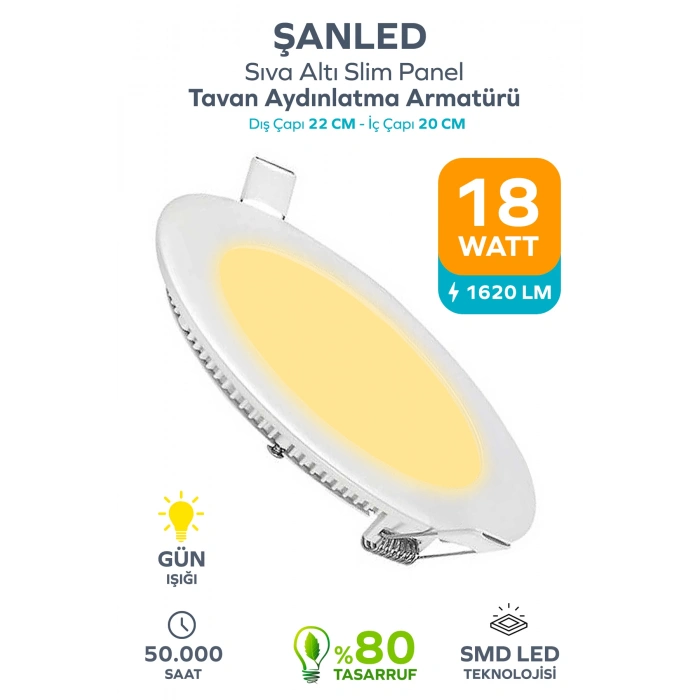 18w Tasarruflu Led Yuvarlak Gün Işığı Sıva Altı Slim Panel Tavan Aydınlatma Armatürü 1 Adet