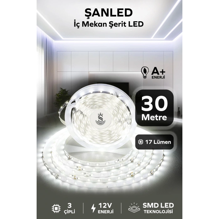 3 Çipli Iç Mekan Beyaz Işık Şerit Led 30 Metre