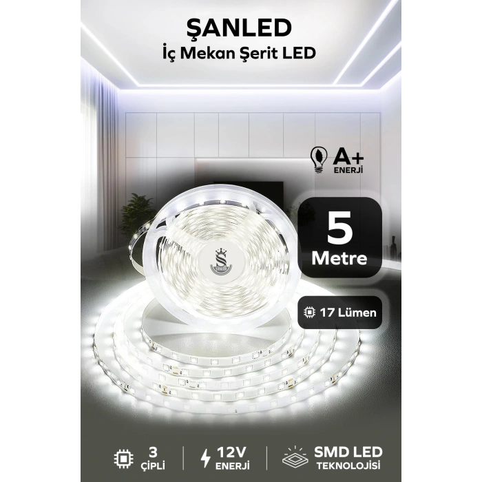3 Çipli Iç Mekan Beyaz Işık Şerit Led 5 Metre