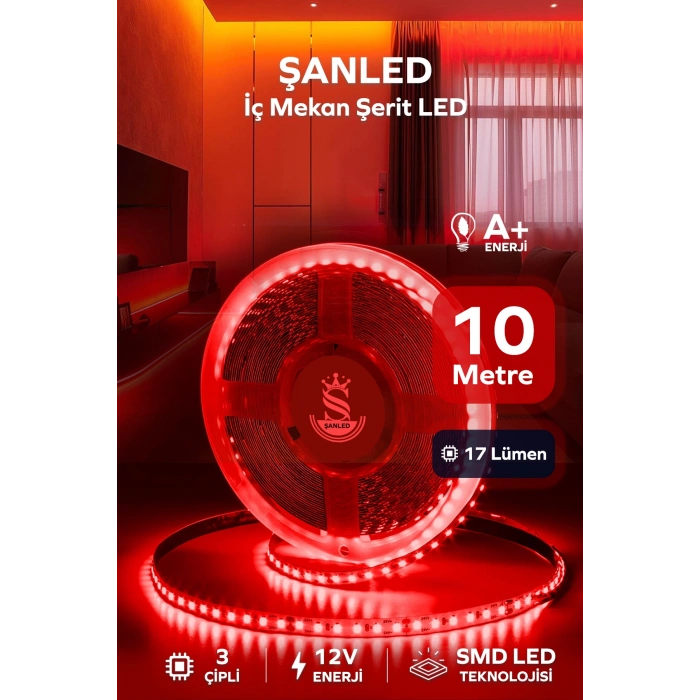 3 Çipli Iç Mekan Kırmızı Şerit Led 10 Metre