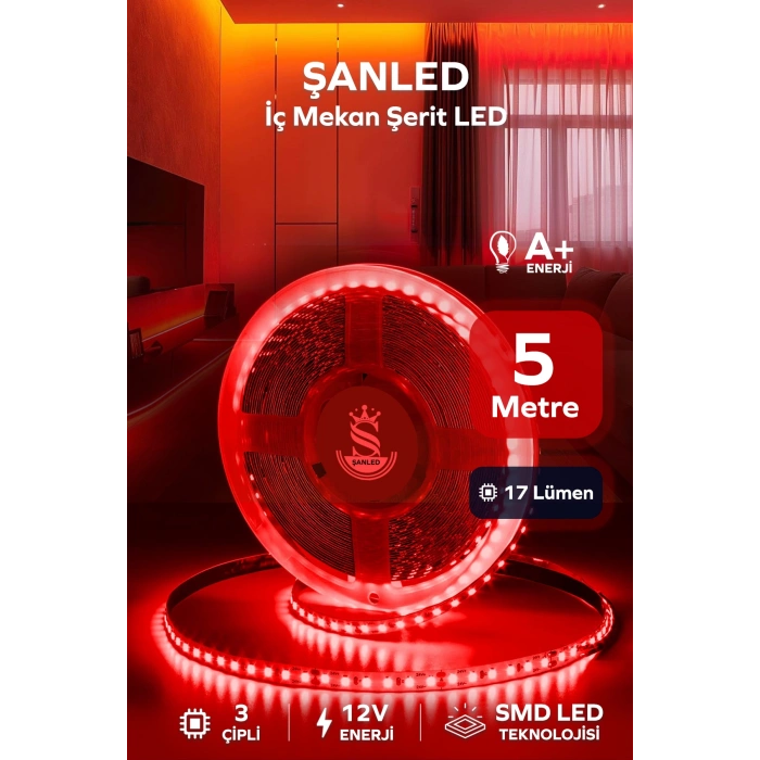 3 Çipli Iç Mekan Kırmızı Şerit Led 5 Metre