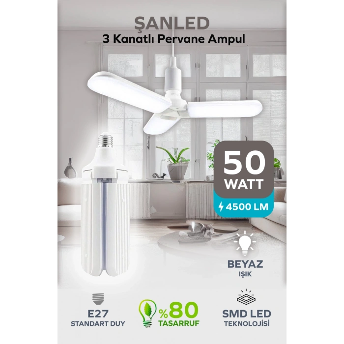 3 Kanatlı Pervane 50W Ampul Beyaz Işık-1 Adettir