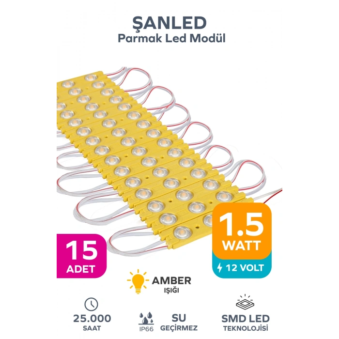3 Ledli Parmak Led Modül 1.5w 2835 Smd Mercekli Amber - 15 Adet