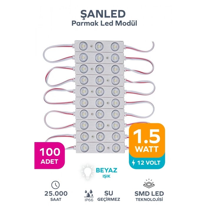 3 Ledli Parmak Led Modül 1.5w 2835 Smd Mercekli Beyaz - 100 Adet