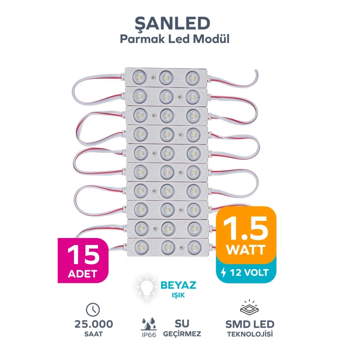 3 Ledli Parmak Led Modül 1.5w 2835 Smd Mercekli Beyaz - 15 Adet