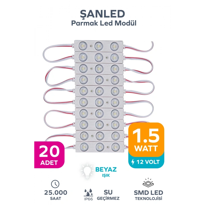 3 Ledli Parmak Led Modül 1.5w 2835 Smd Mercekli Beyaz - 20 Adet