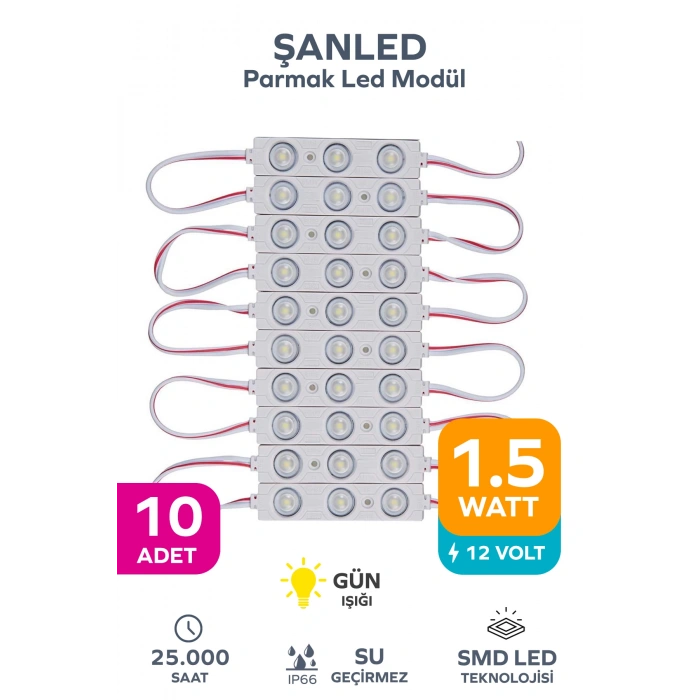 3 Ledli Parmak Led Modül 1.5w 2835 Smd Mercekli Gün Işığı - 10 Adet