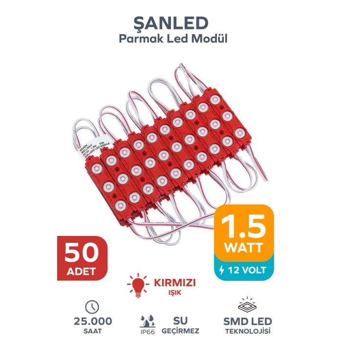 3 Ledli Parmak Led Modül 1.5w 2835 Smd Mercekli Kırmızı - 50 Adet