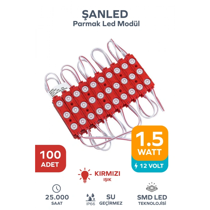 3 Ledli Parmak Led Modül 1.5w 2835 Smd Mercekli Kırmızı - 100 Adet