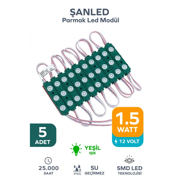 3 Ledli Parmak Led Modül 1.5w 2835 Smd Mercekli Yeşil - 5 Adet