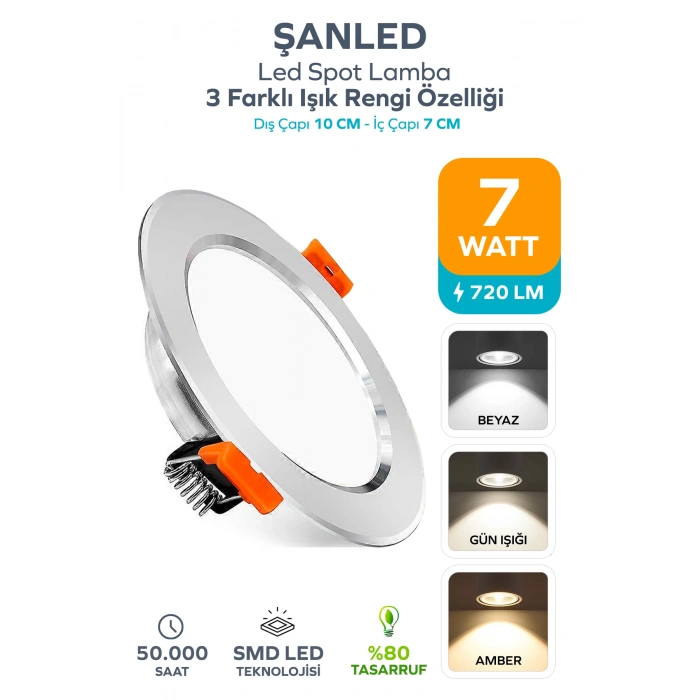 3 Renkli Beyaz Gün Işığı İkisi Bir Arada 7w Led Spot Lamba 1 Adet