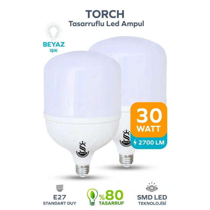30w Tasarruflu E27 Beyaz Işık Torch Led Ampul 2 Adet