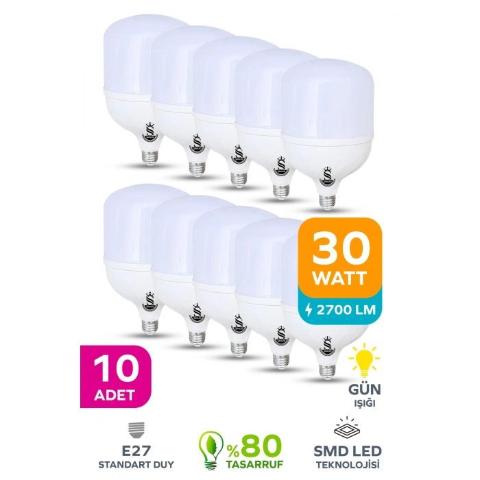 30w Tasarruflu E27 Sarı Işık Torch Led Ampul 10 Adet