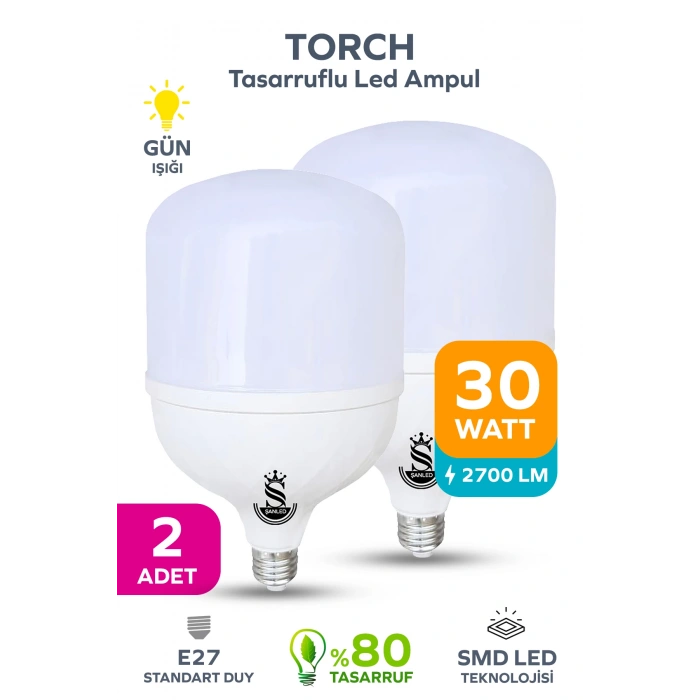 30w Tasarruflu E27 Sarı Işık Torch Led Ampul 2 Adet
