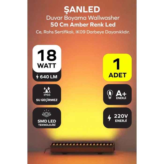 50 cm 18w Amber Renk Led Duvar Boyama Wallwasher