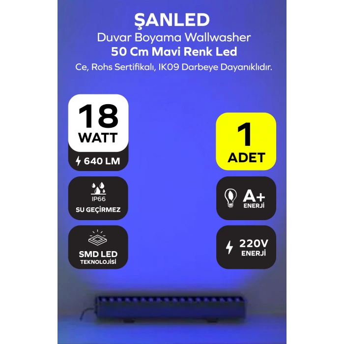 50 cm 18w Mavi Renk Led Duvar Boyama Wallwasher