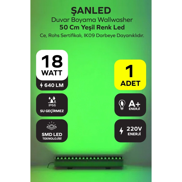 50 cm 18w Yeşil Renk Led Duvar Boyama Wallwasher