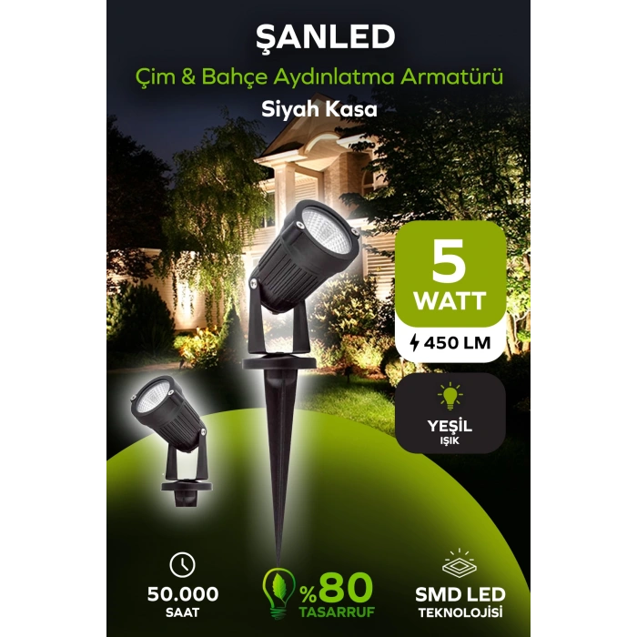 5W YEŞİL IŞIK SİYAH KASA ÇİM BAHÇE AYDINLATMA ARMATÜRÜ 1 Adet